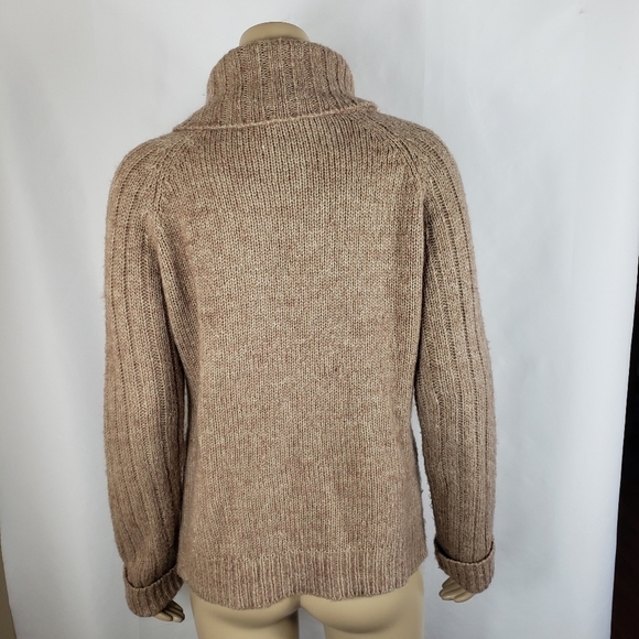 Lambswool/Alpaca Blend Turtle Neck Large Button Sweater Tan Sz M - Picture 2 of 8